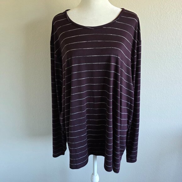 J. Jill Fit Activewear Fit Performance Long Sleeve Tee Plum Stipe Plus Size 4X - Picture 1 of 7